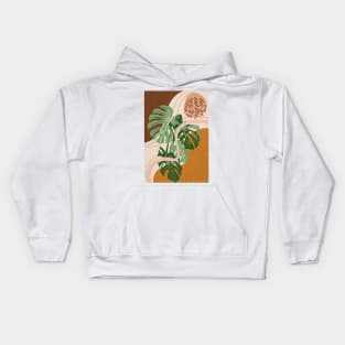 Mid Century Modern Plant Art, Abstract Monstera Illustration Kids Hoodie